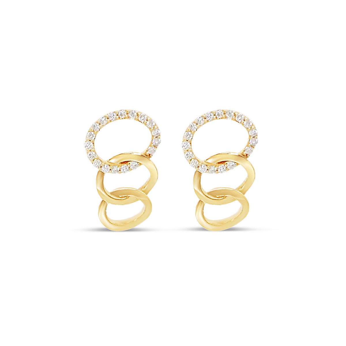 18K Yellow Gold Triple Link Drop Earrings with Diamonds