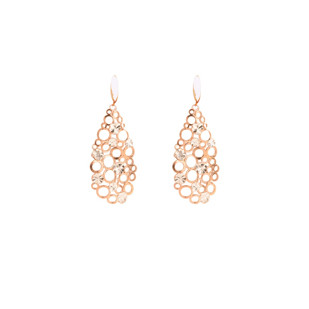 Rose Silver Circle Drop Earrings with Diamond Effect