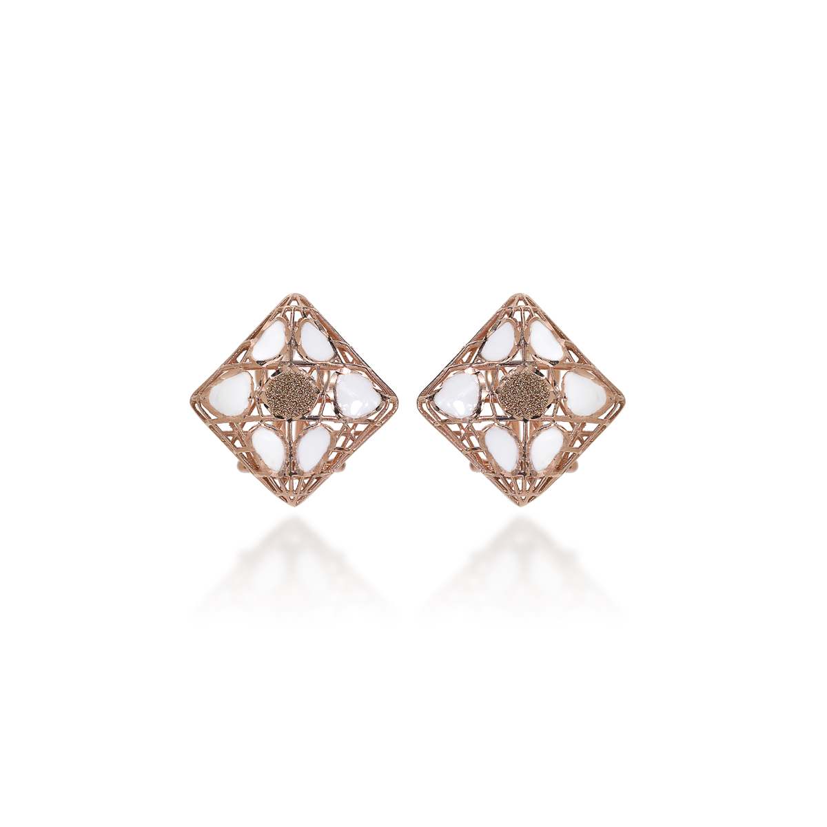 Rosè Silver Earrings with white enamel and diamond paste