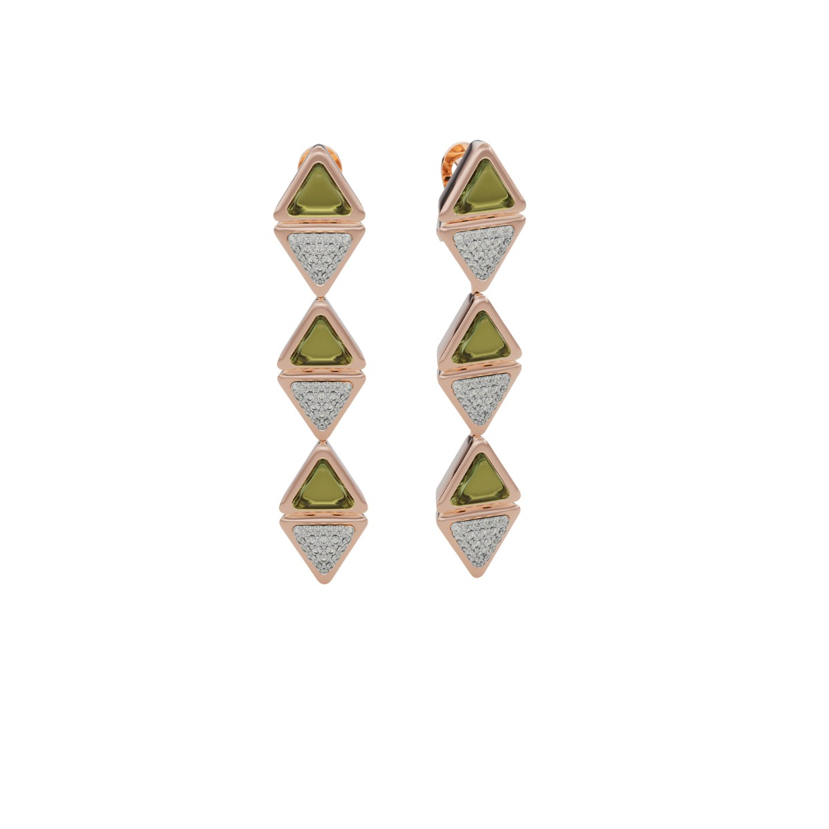 Earrings Long Mirror Exquisite Rose Gold  Green Tourmaline and Diamonds