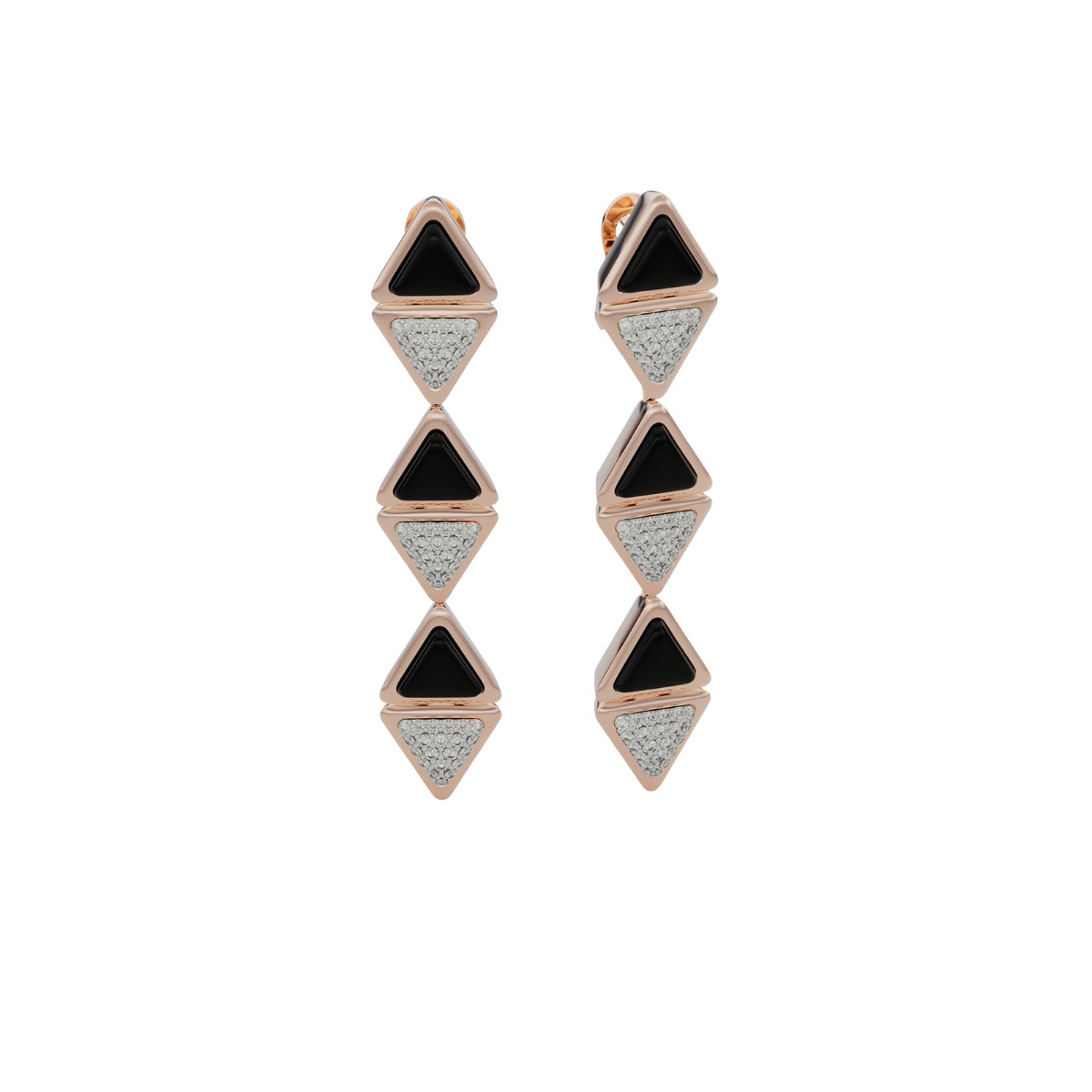 Earrings Long Mirror Exquisite Rose Gold Onix and Diamonds