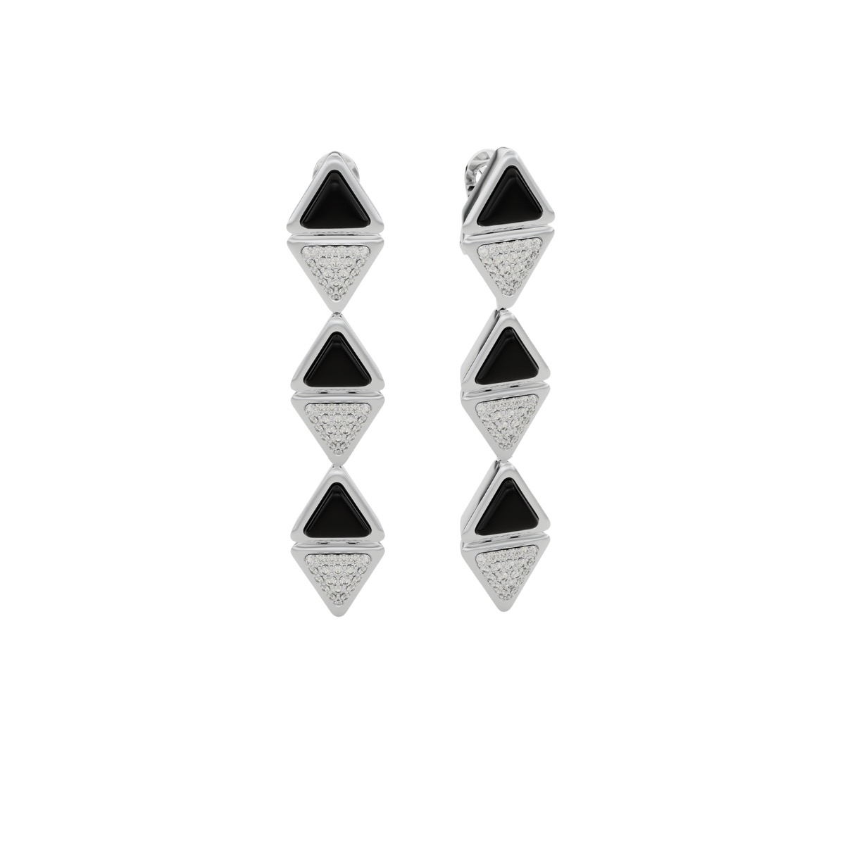 Earrings Long Mirror Exquisite White Gold Onix and Diamonds