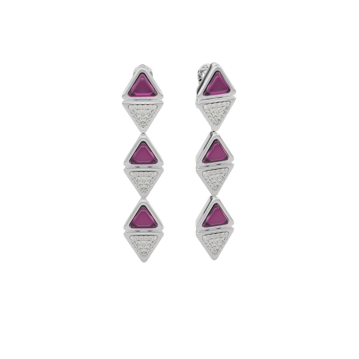 Earrings Long Mirror Exquisite White Gold Pink Garnet and Diamonds