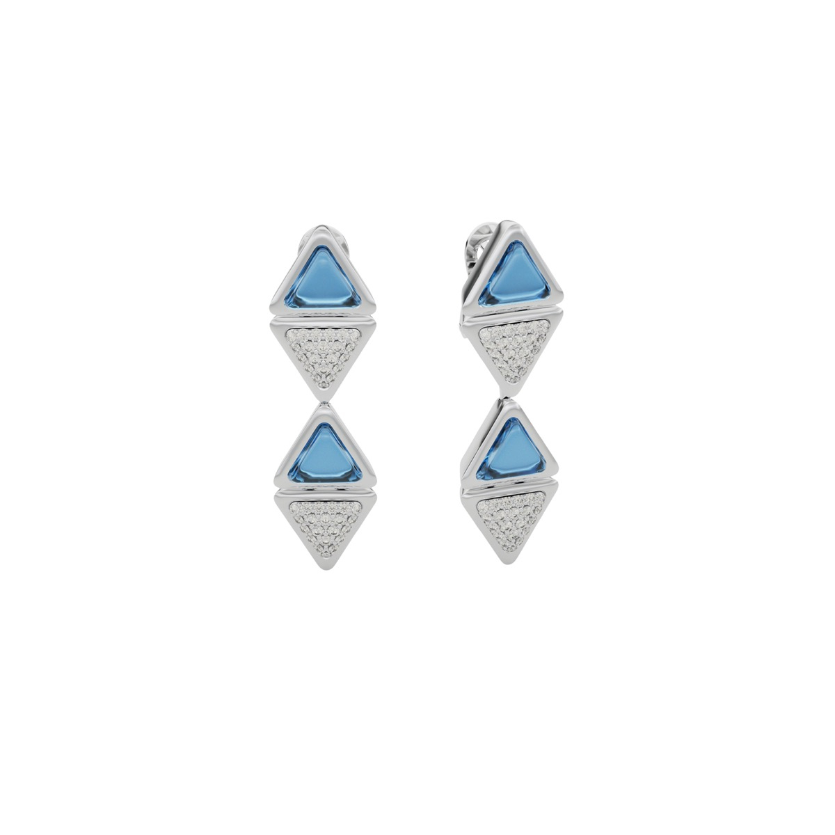 Earrings Mid Mirror Exquisite White Gold Blue Topaz and Diamonds