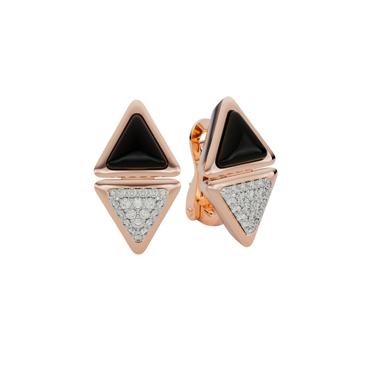 Earrings Short Mirror Exquisite Rose Gold Onix and Diamonds
