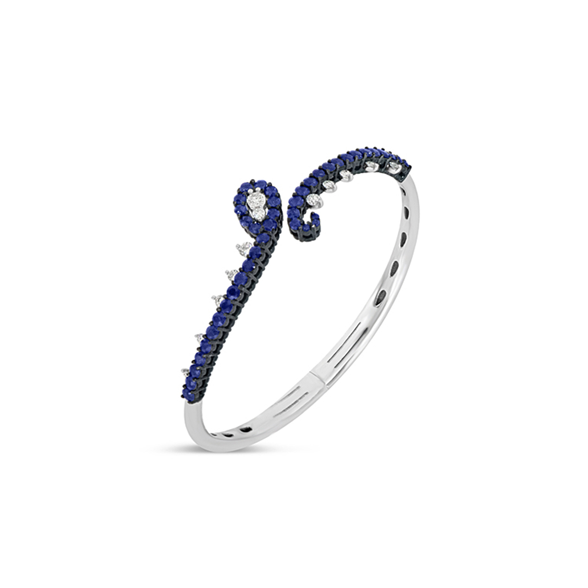 Sapphire and Diamond Cuff Bracelet in 18K White Gold - 