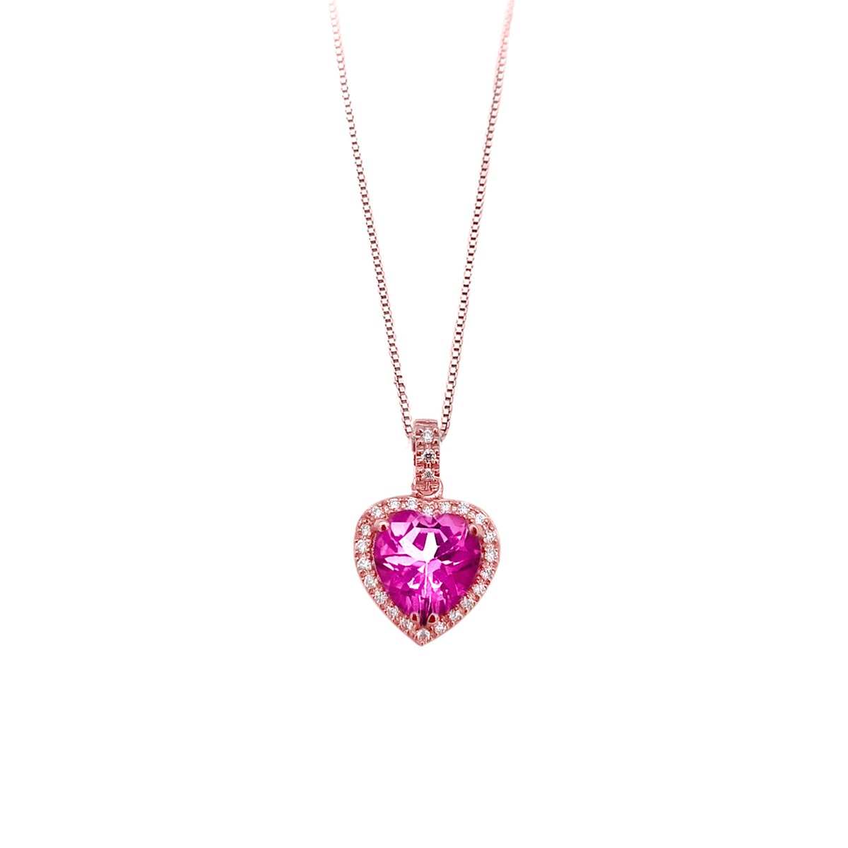 Necklace In 18kt Rose Gold And Diamonds With Heart-Shaped Pink Topaz