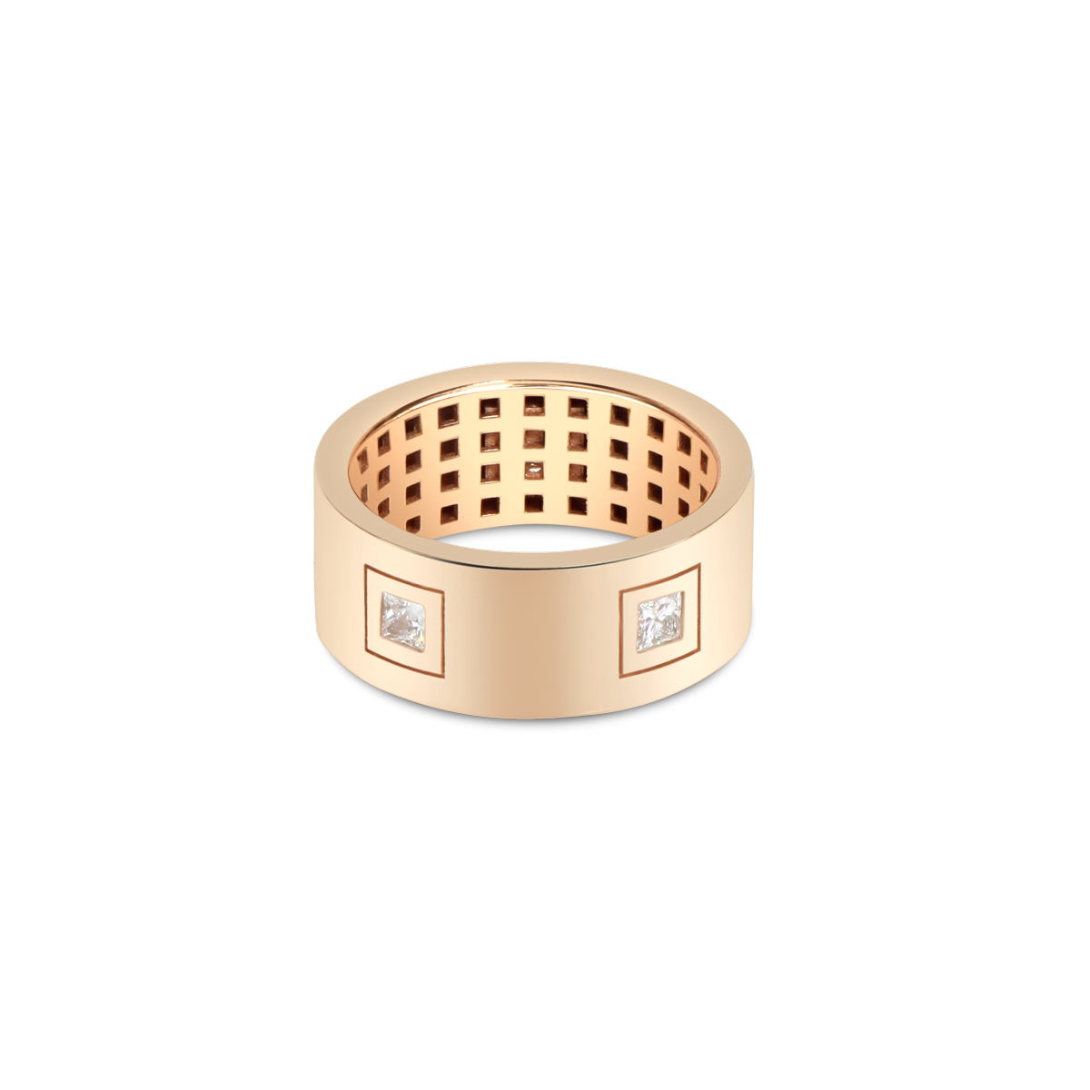 18kt Rose Gold Ring with diamond squares
