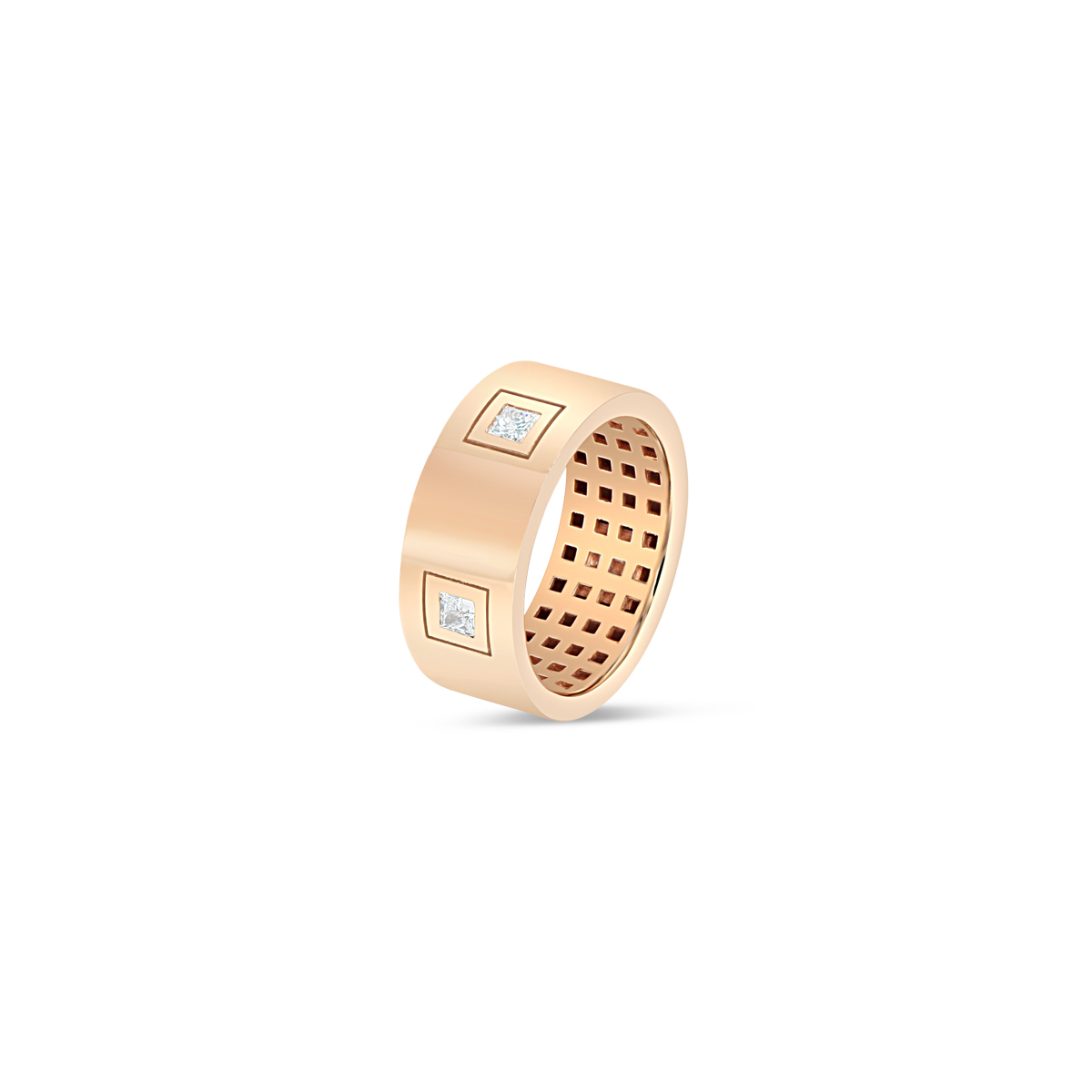 18kt Rose Gold Ring with diamond squares