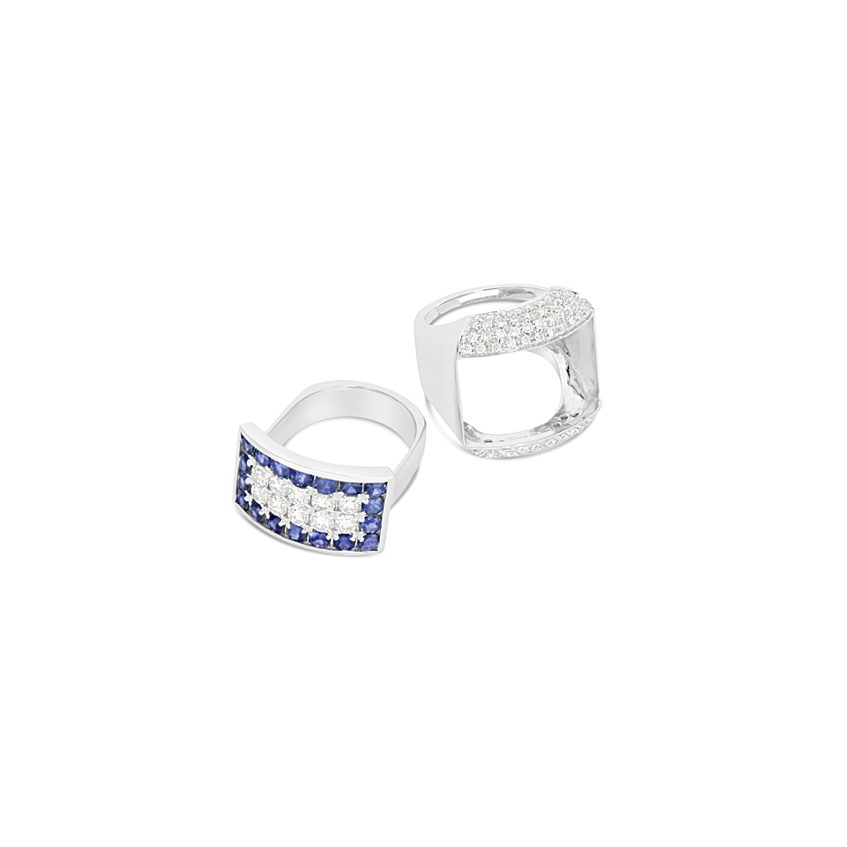 2 in 1 Men's Diamond and Blue Sapphire Ring in 18K White Gold