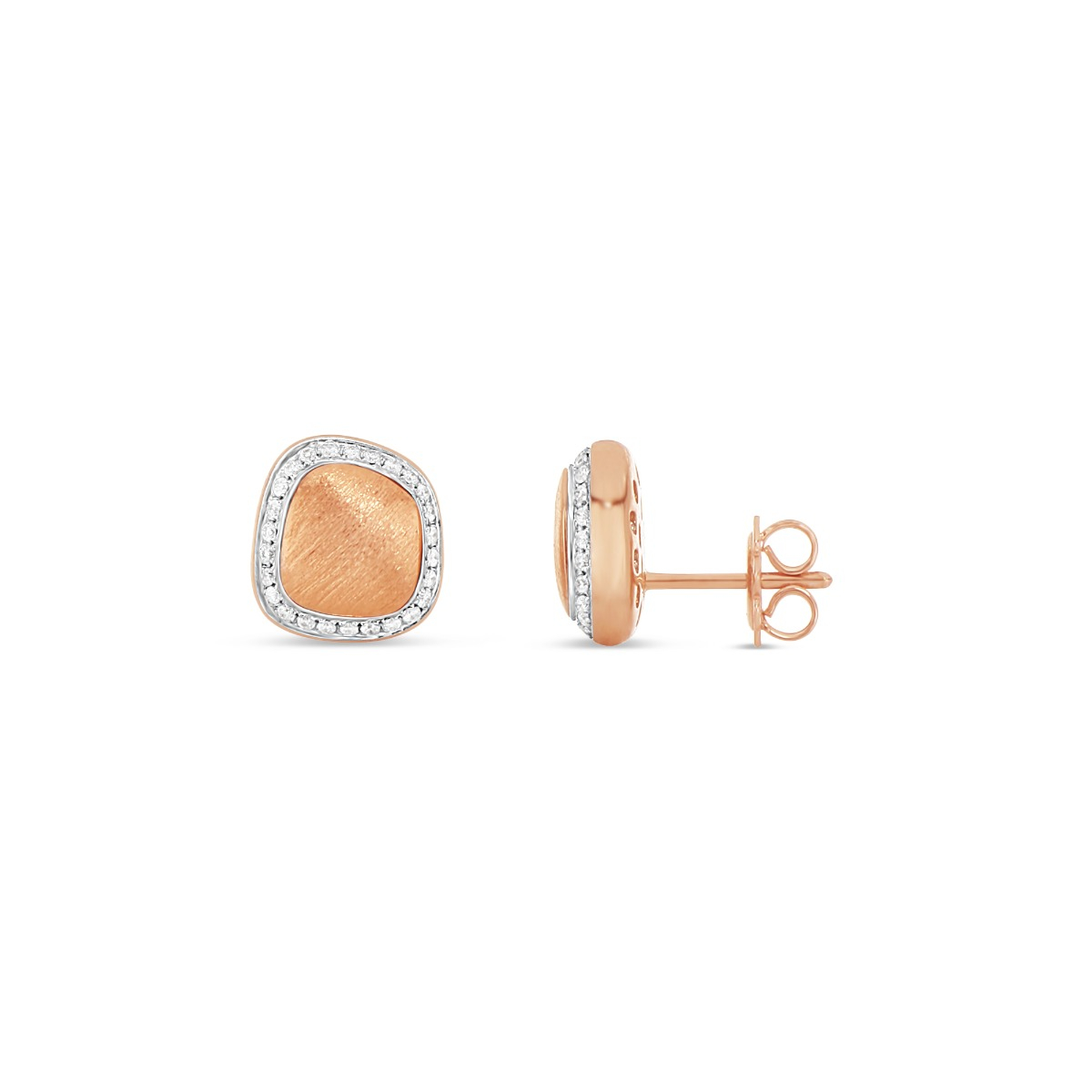 Abstract Brushed 18 K Rose Gold Earrings with Diamonds