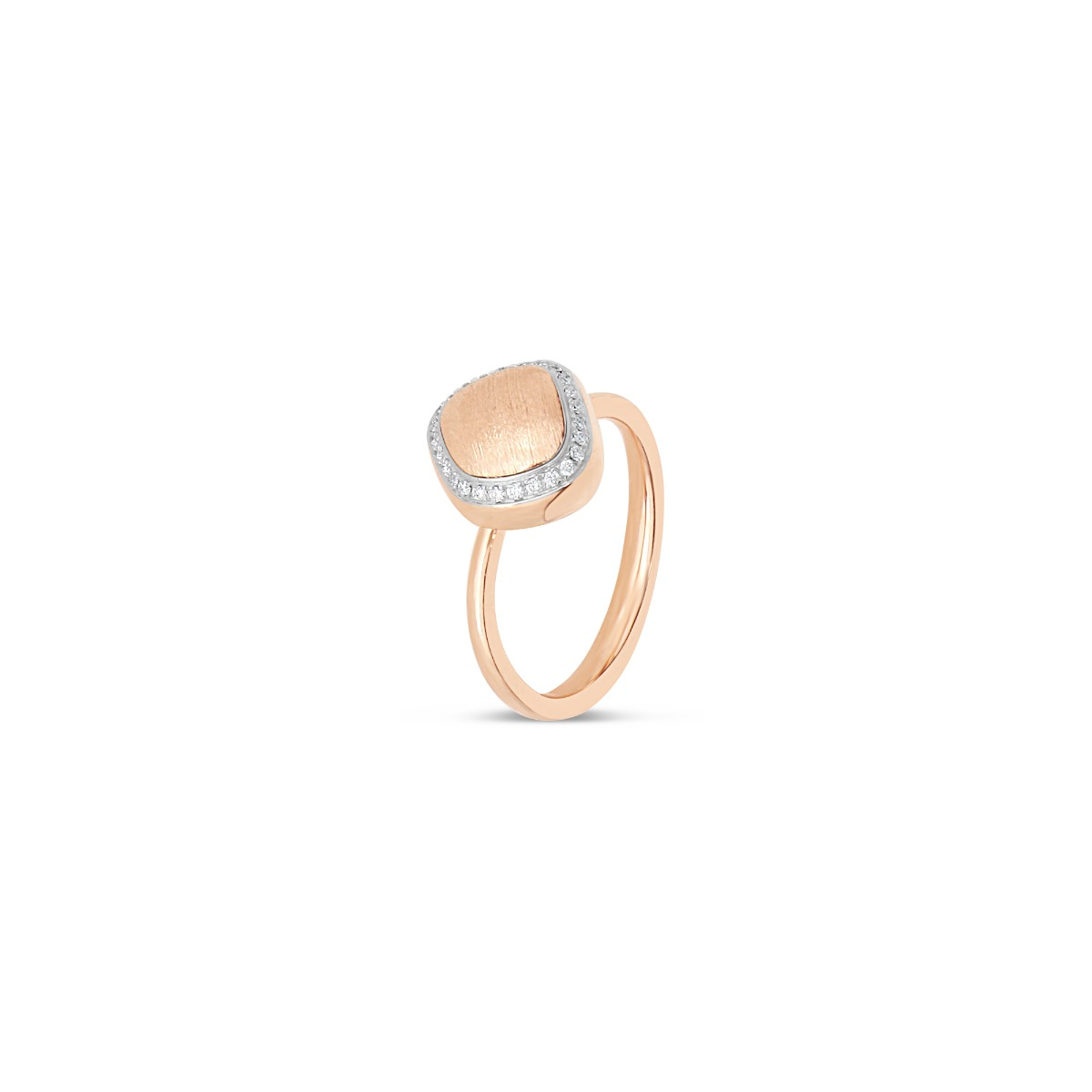 Abstract Brushed 18 K Rose Gold Ring with Diamonds