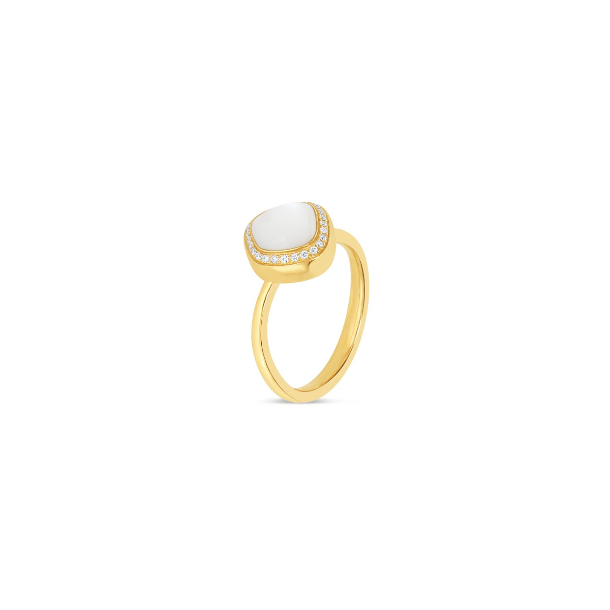 Abstract-Cut White Stone Ring with Diamonds
