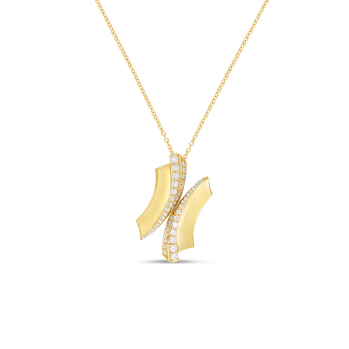 Abstract Italian Pendant Necklace with White Diamonds (18K Yellow Gold) - 