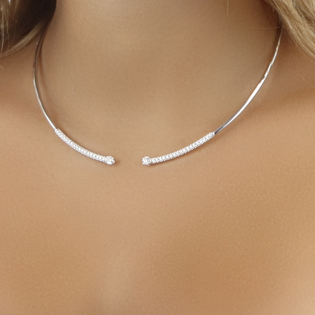 Adjustable White Gold Open Collar Necklace