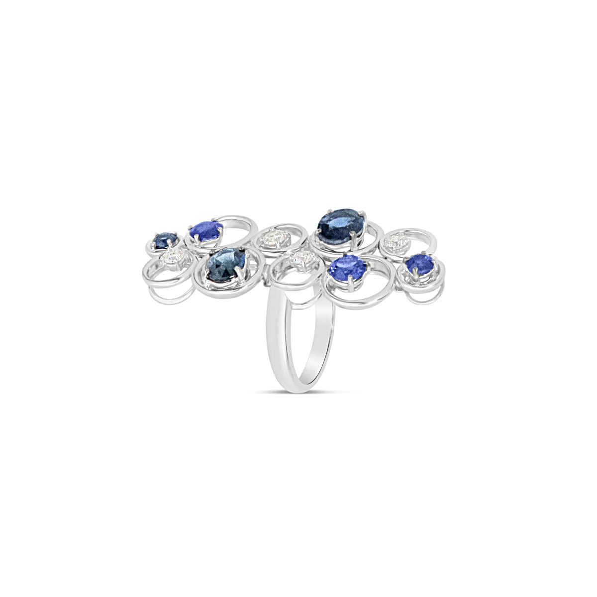 Circle Ring with Diamond and Blue Sapphire Accents - 