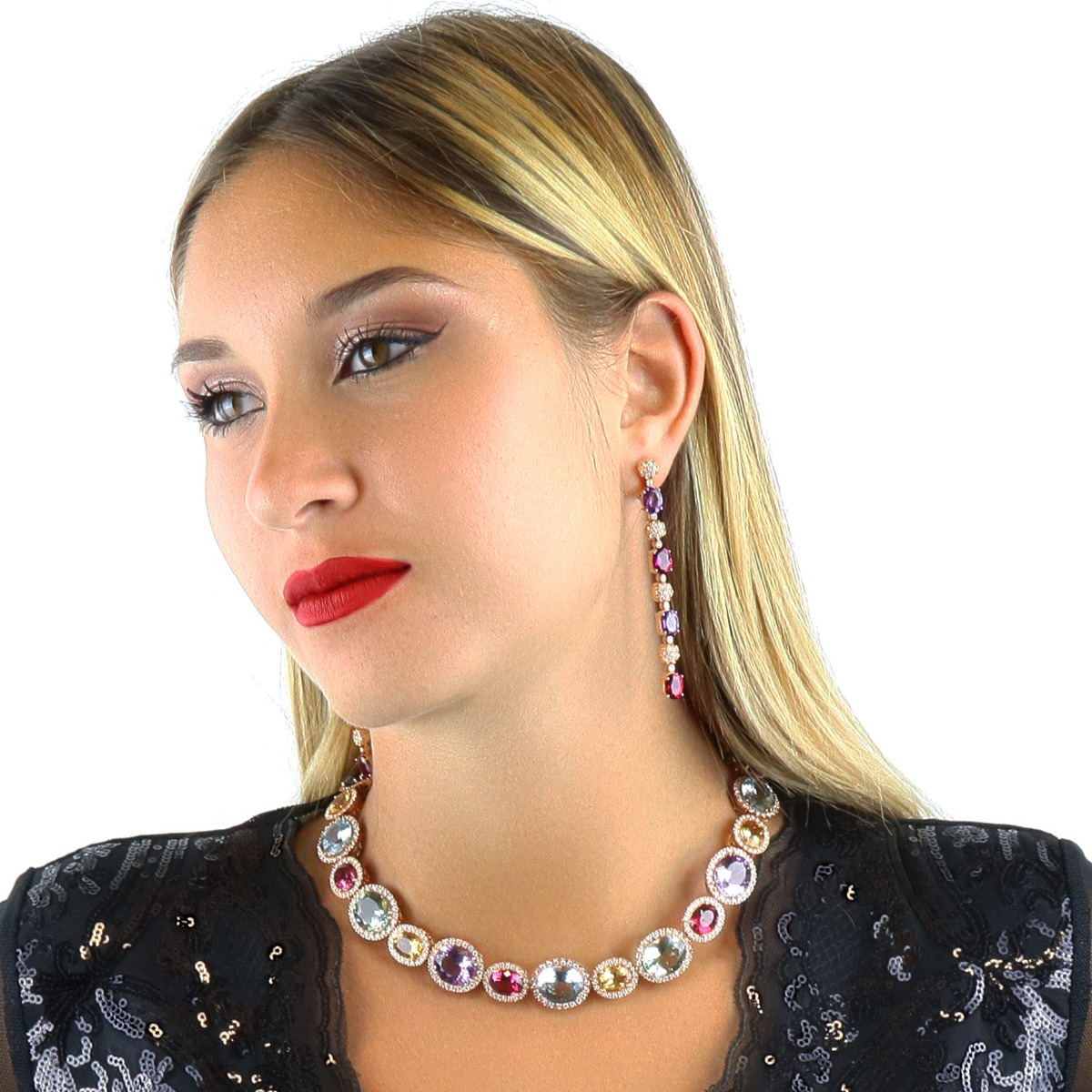 EXPERIENCE | Multi-Colored Gemstone and Diamond Halo Cocktail Necklace