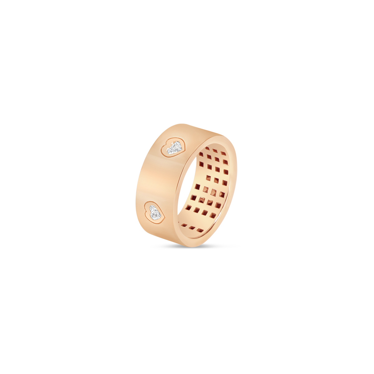 Flat Band Diamond Heart Ring in 18K Rose Gold - 