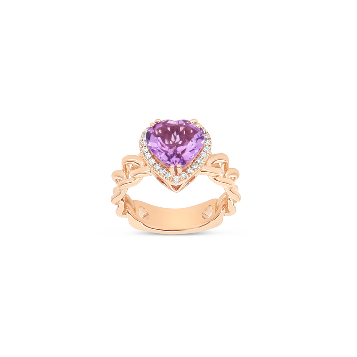 Heart Shaped Purple Amethyst Ring with White Diamonds