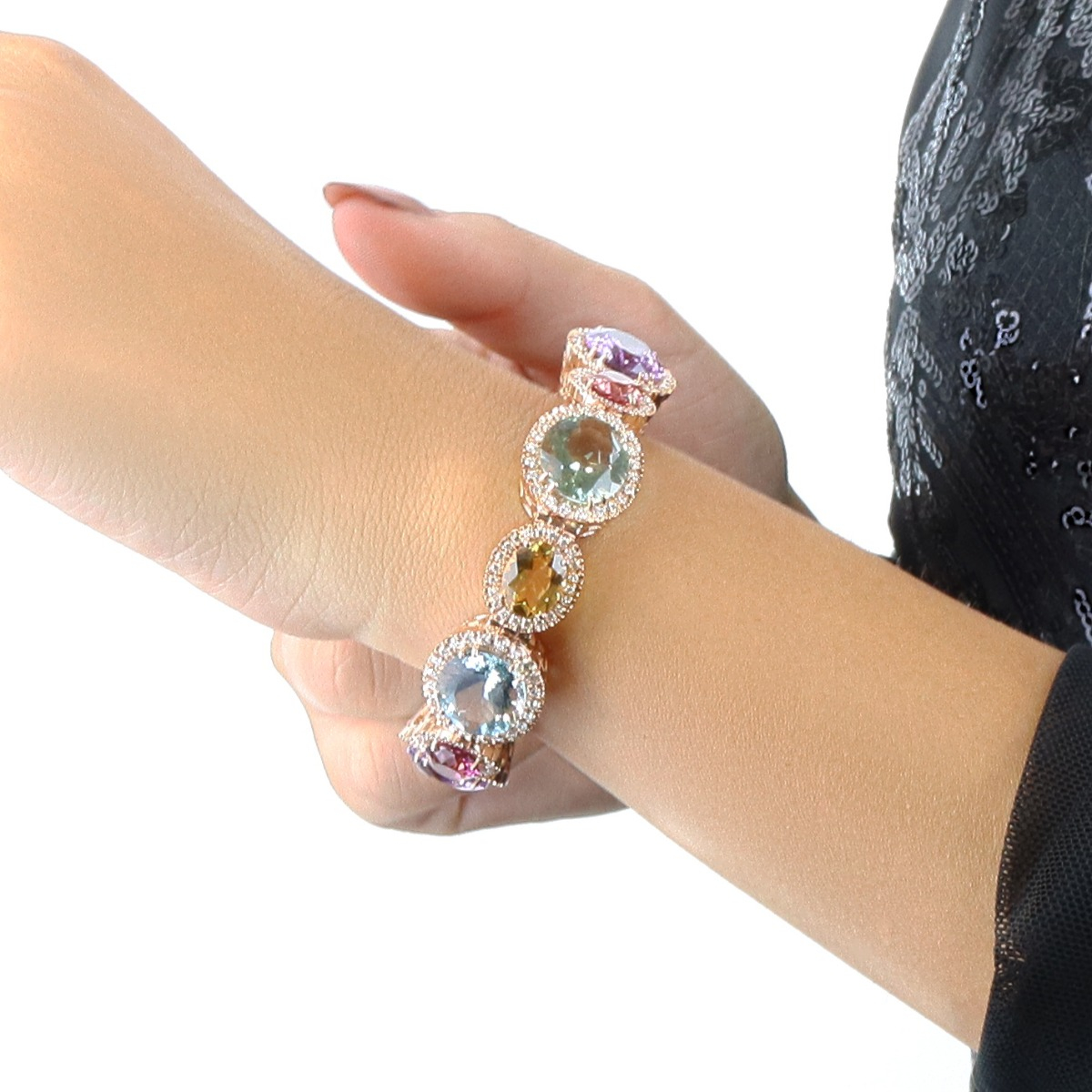 Multi-Gemstone Bracelet with a Diamond Halo