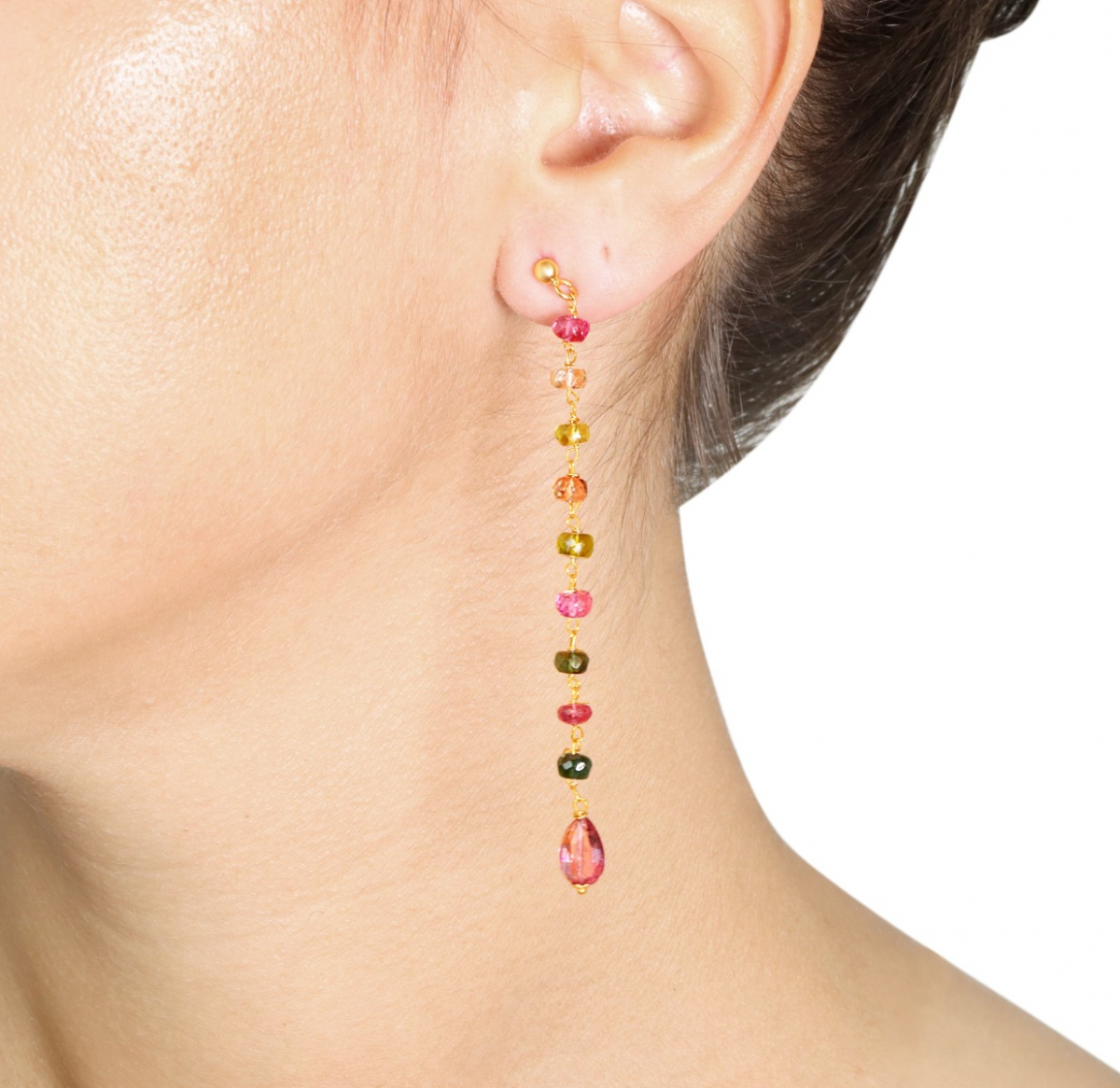 Multicolor Earrings With Final Drop And Tourmalines