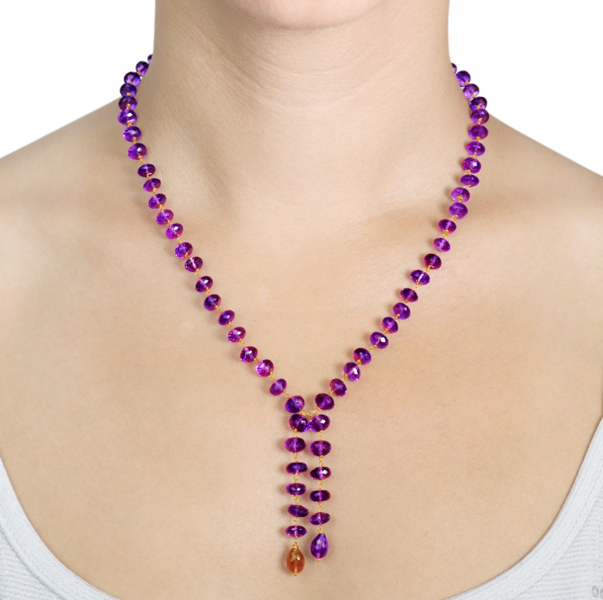 Necklace In Rose Gold And Amethyst With Final Drops