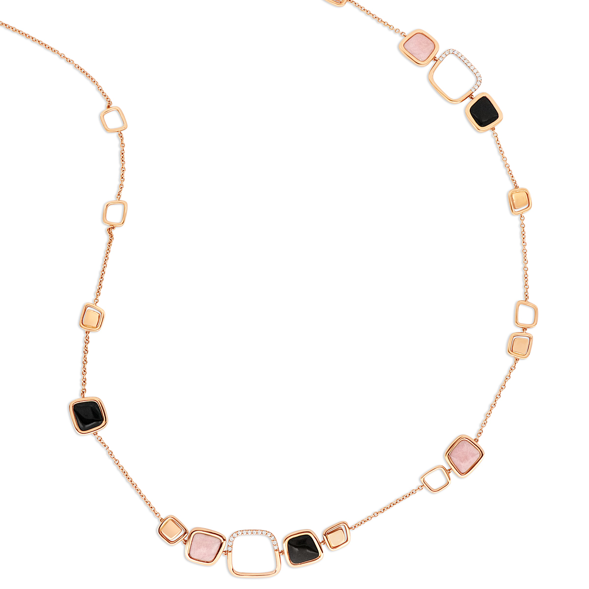 Onyx and Pink Opal Long Square Necklace in 18K Rose Gold