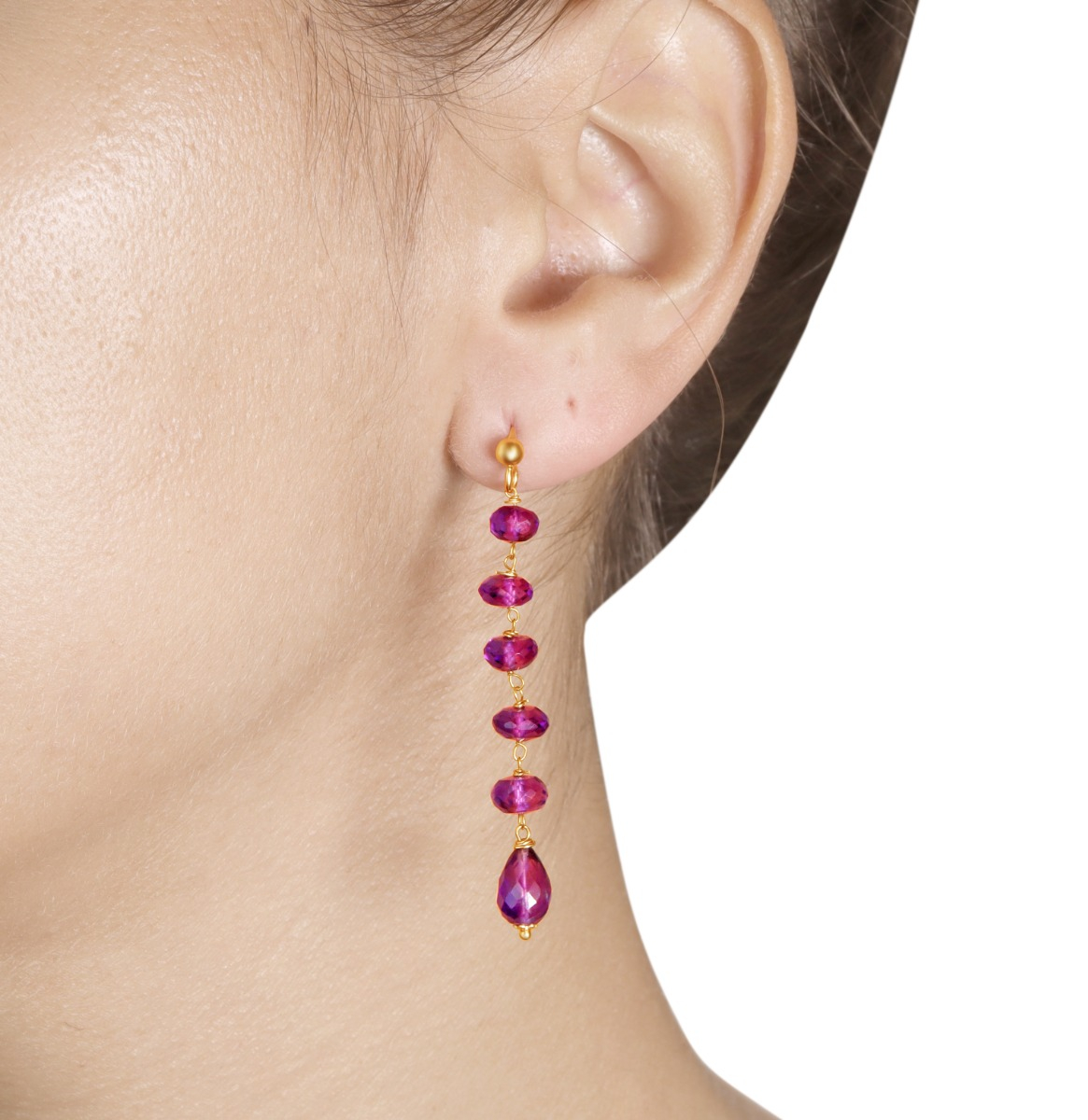 Pendant Earrings With Final Drop In Rose Gold And Amethyst