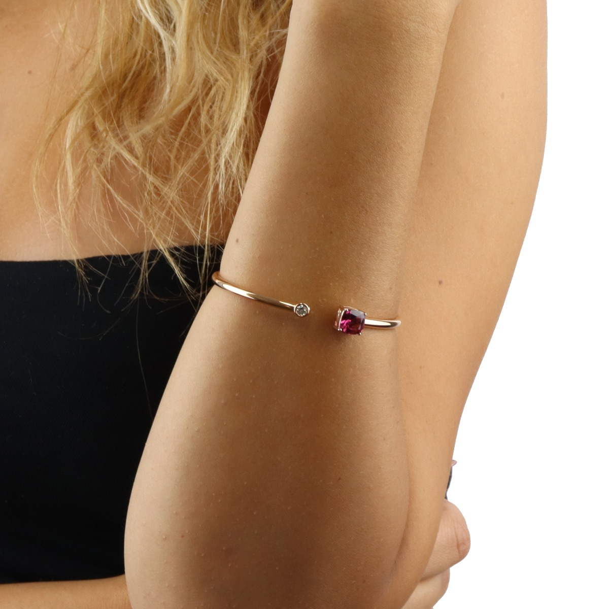 Pink Tourmaline Open-Cuff Bangle Bracelet