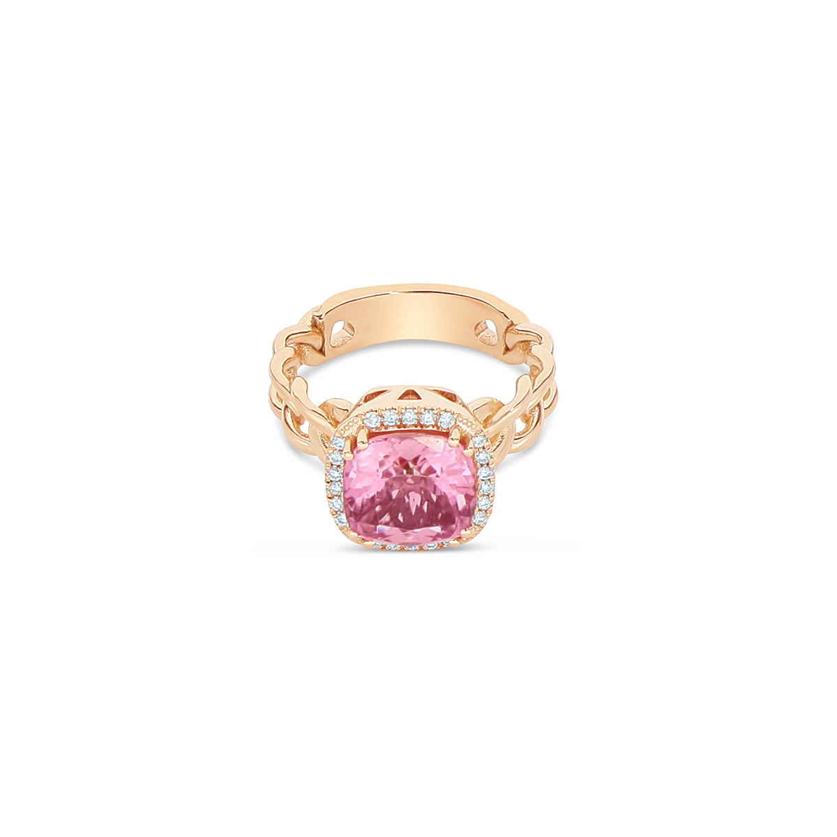 Pink Tourmaline Ring in 18kt Rose Gold with White Diamonds