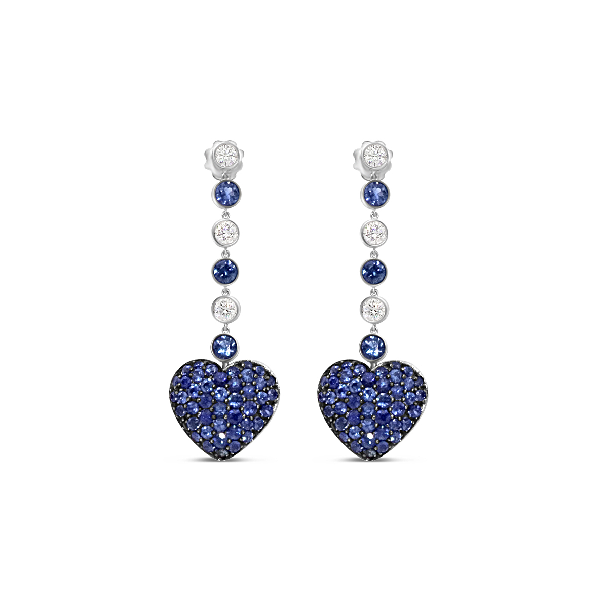 Reversible 18 K White Gold Heart Earrings with Blue Sapphires and Diamonds 