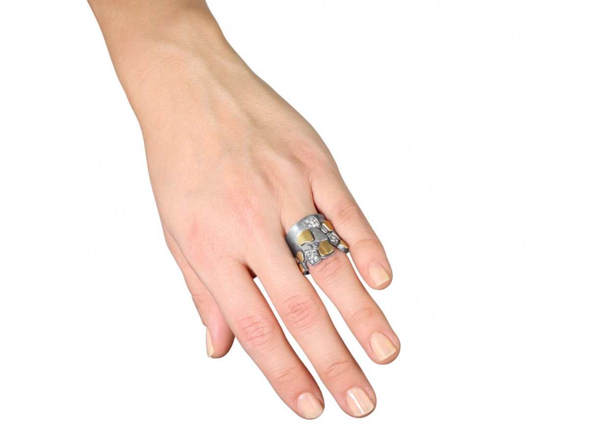 Roman Cobblestone Ring in Silver with Gold And Small Diamonds - 