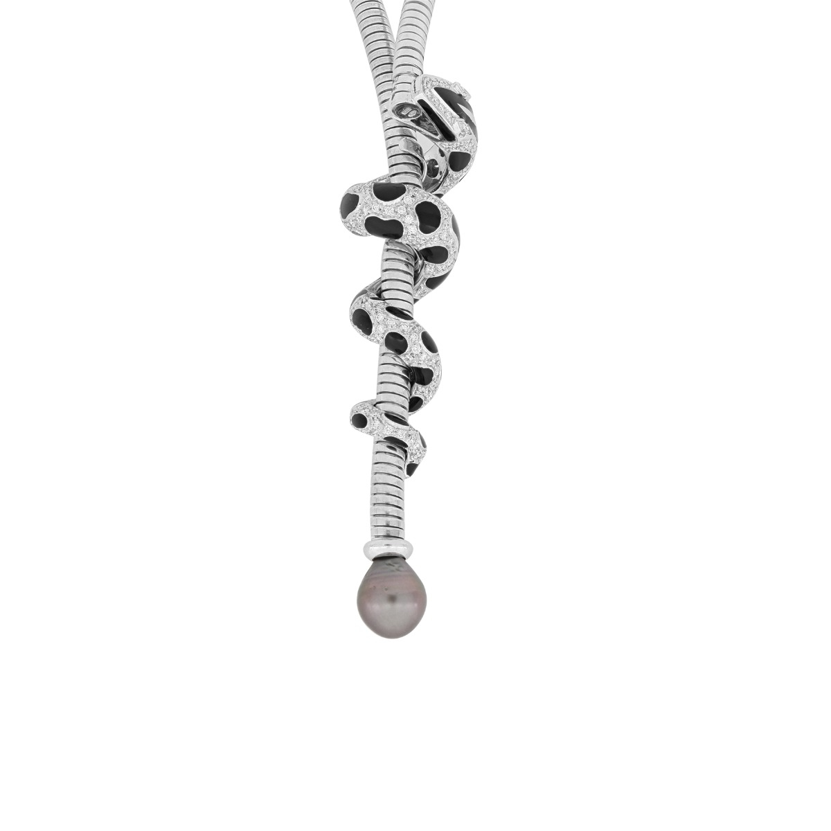 Snake Enamel Adjustable Necklace with one freshwater pearl