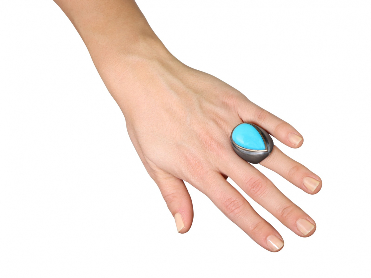 Turquoise Drop Ring in Silver