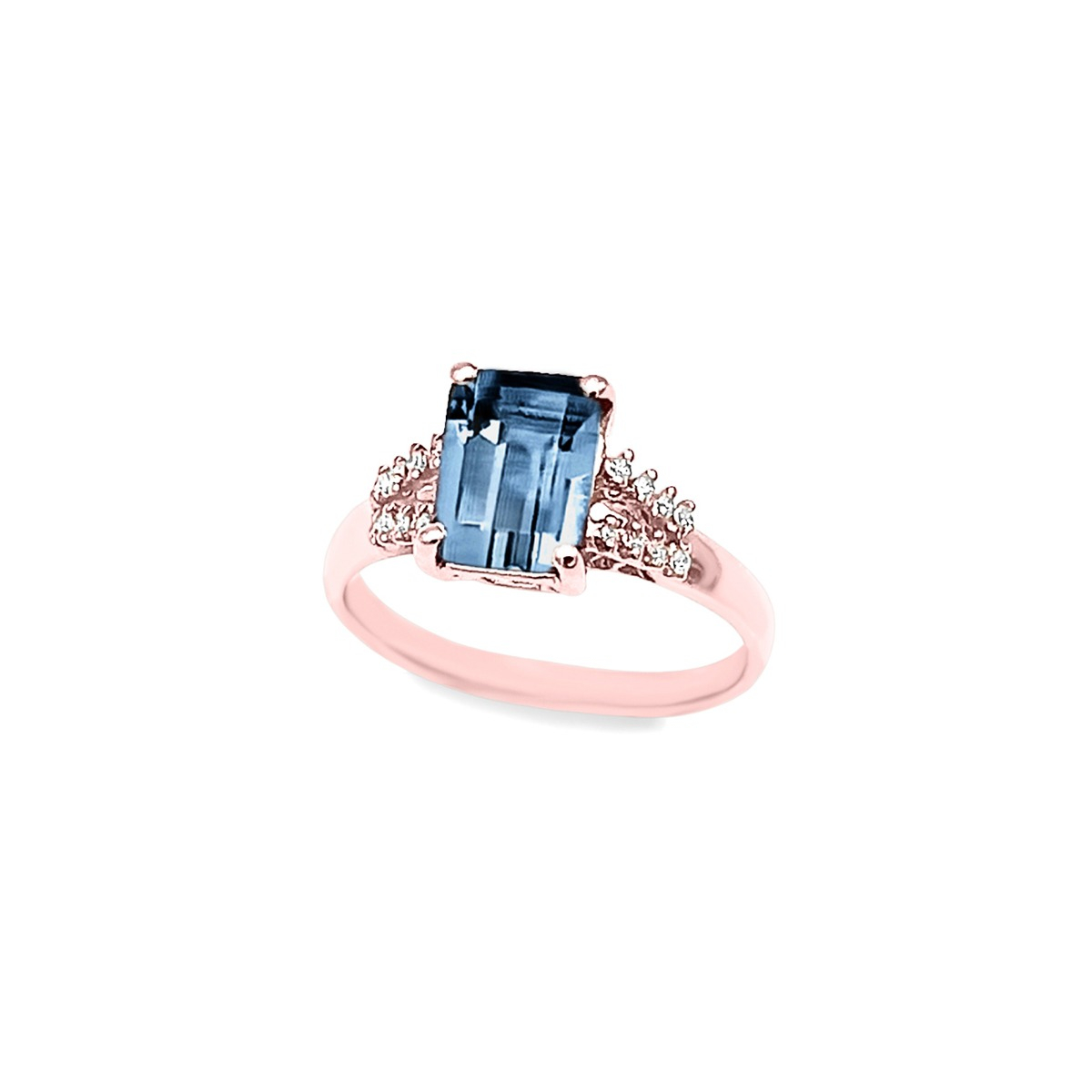 Elegant Ring In Rose Gold And Diamonds With London Blue Topaz In Octagonal Shape