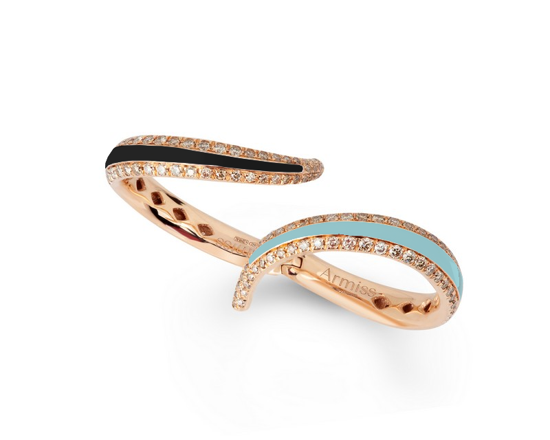 Two Color Bypass Ring with Brown Diamonds - 