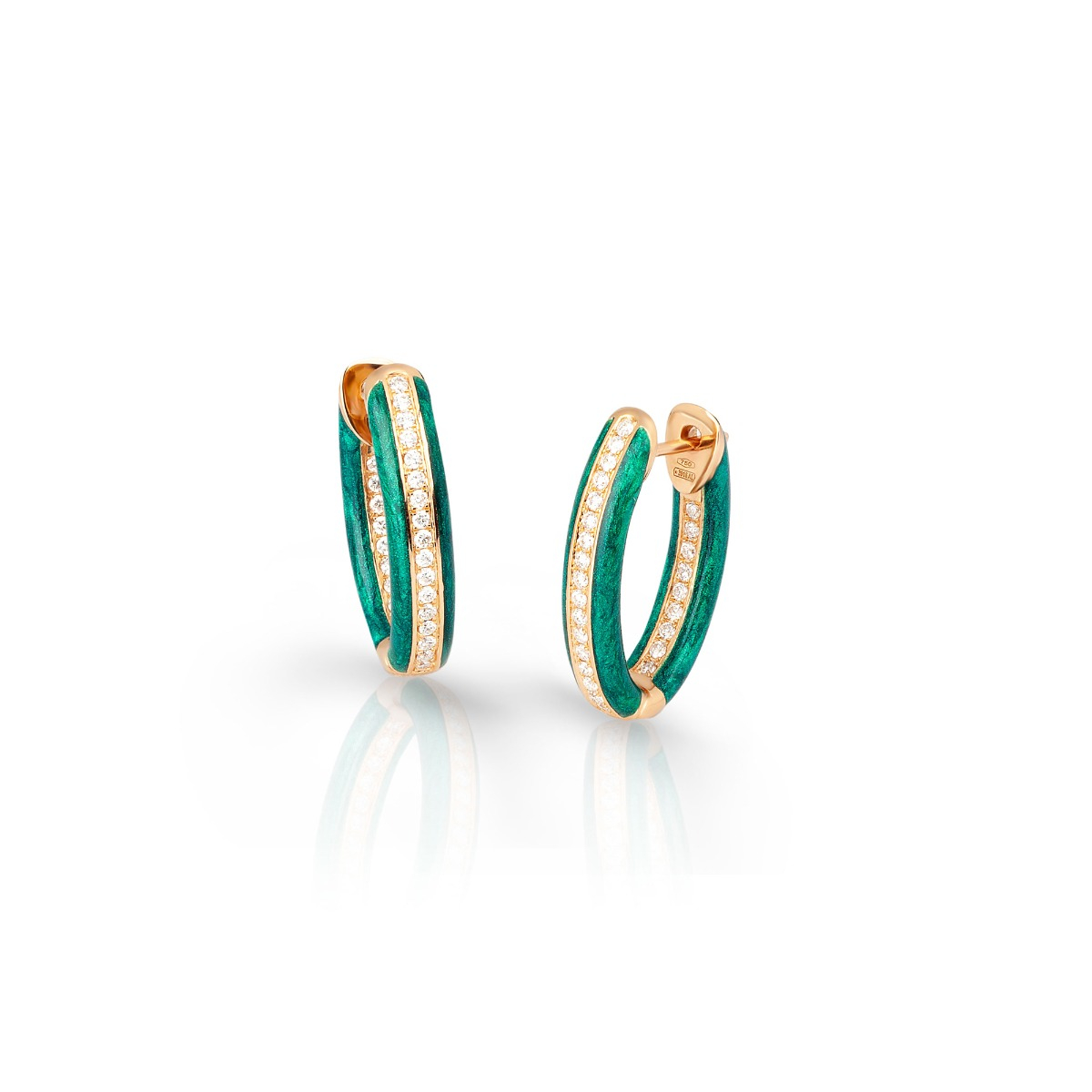 Custom Color Hoop Earrings with White Diamonds - 