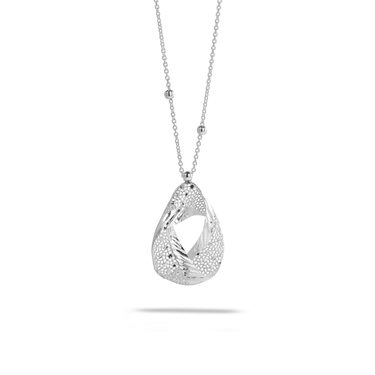 Modern 3D Oval Net Design Pendant Necklace in Silver