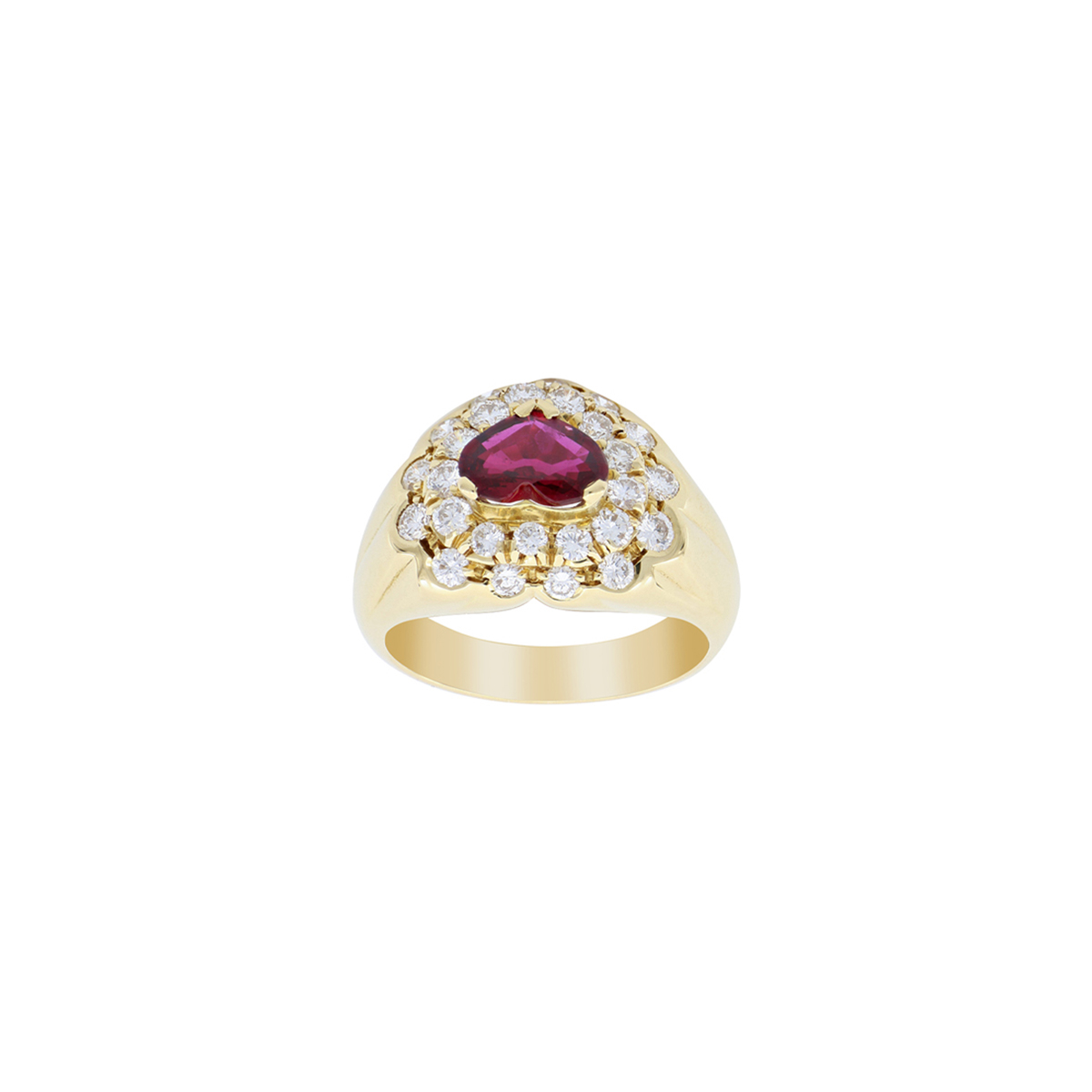Yellow Gold Ruby Heart Ring with Diamonds