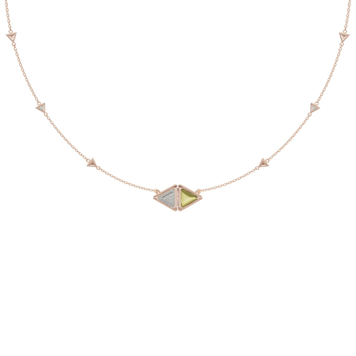 Necklace Mirror Exquisite Rose Gold  Green Tourmaline and Diamonds