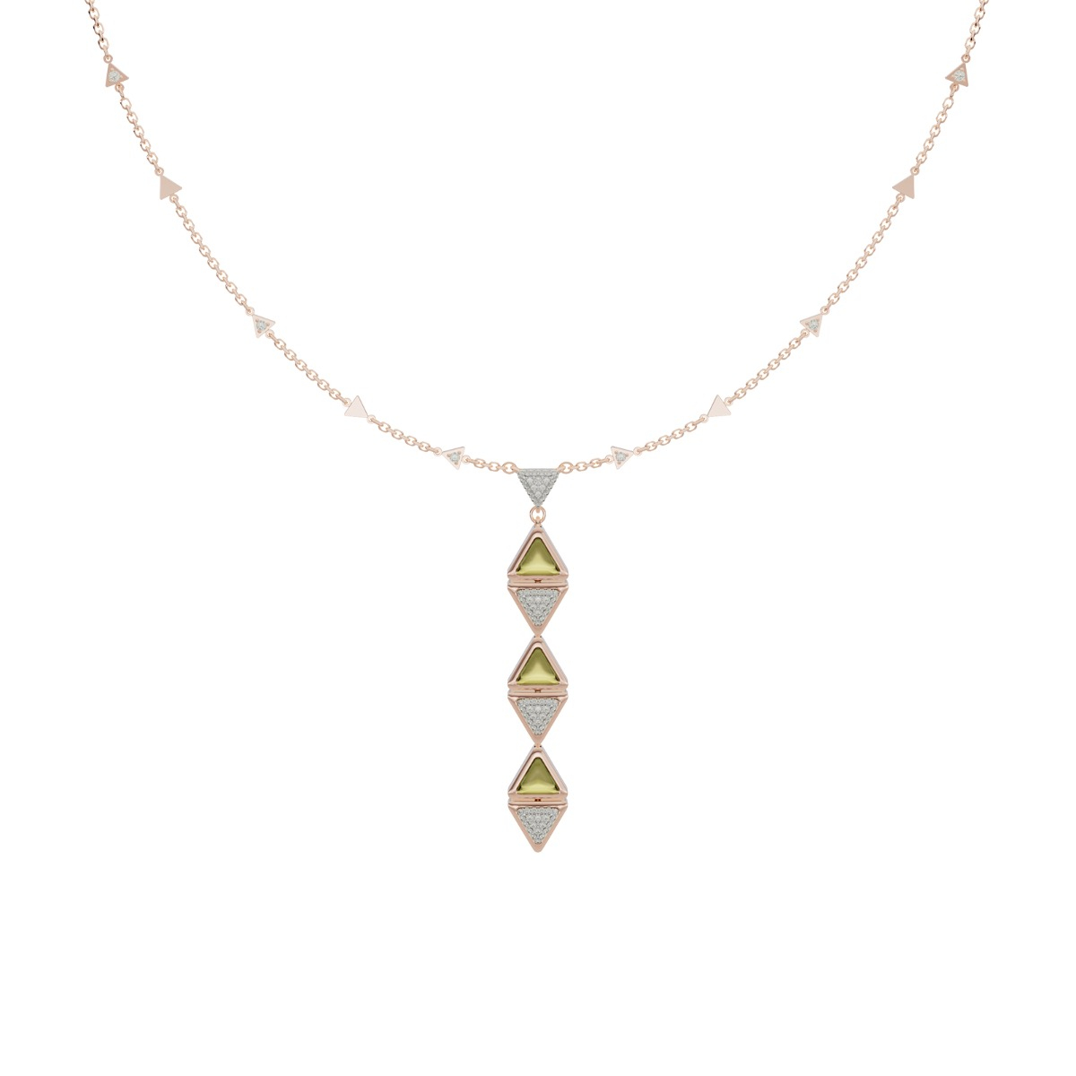 Necklace One Mirror Exquisite Rose Gold  Green Torumaline and Diamonds
