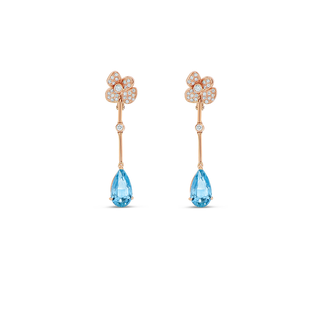 Aquamarine Drop Earrings with White Diamonds