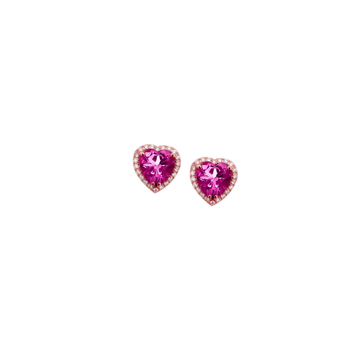 Earrings In Rose Gold And Diamonds With Heart-Shaped Pink Topaz