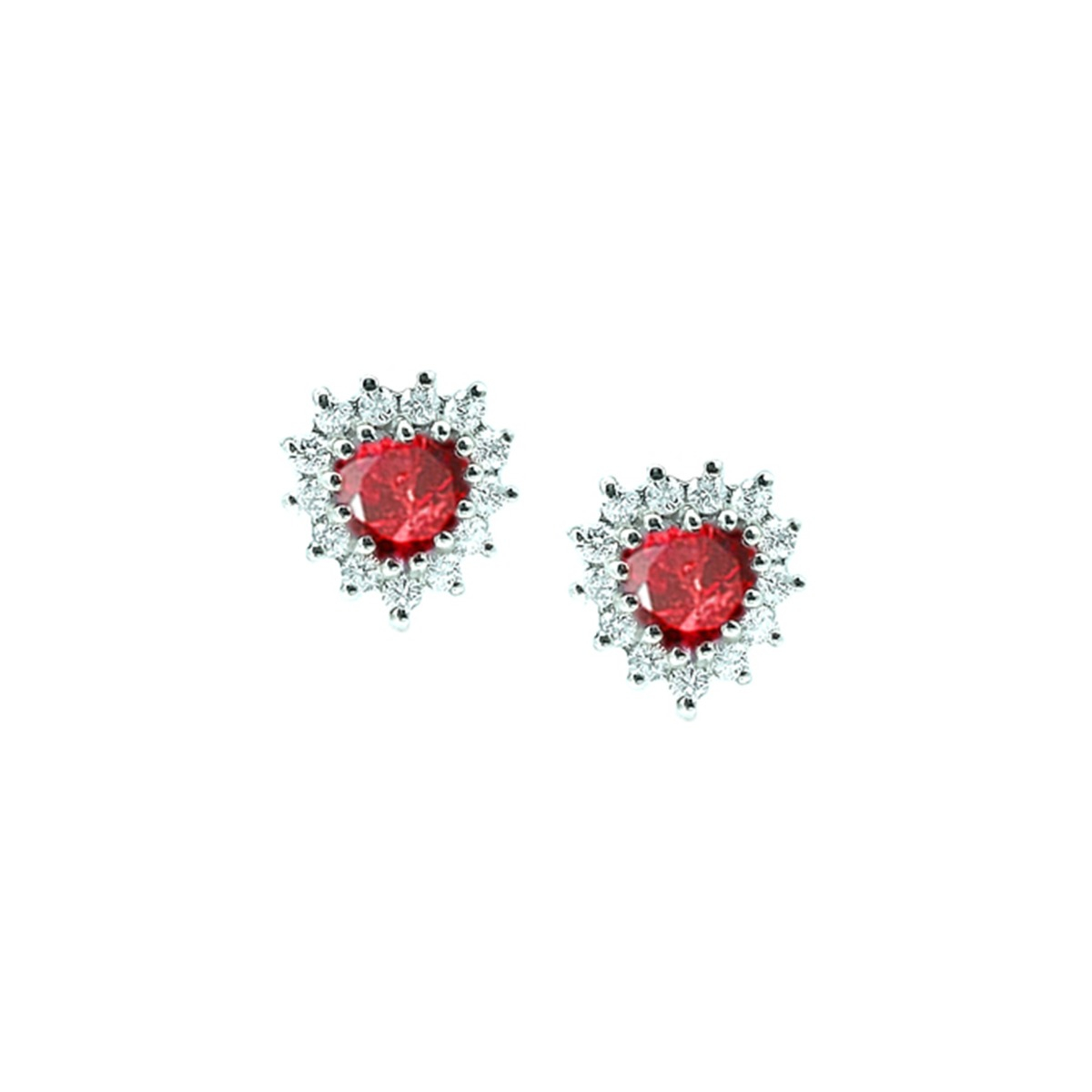 Elegant Earrings In White Gold And Diamonds With Heart-Shaped Ruby