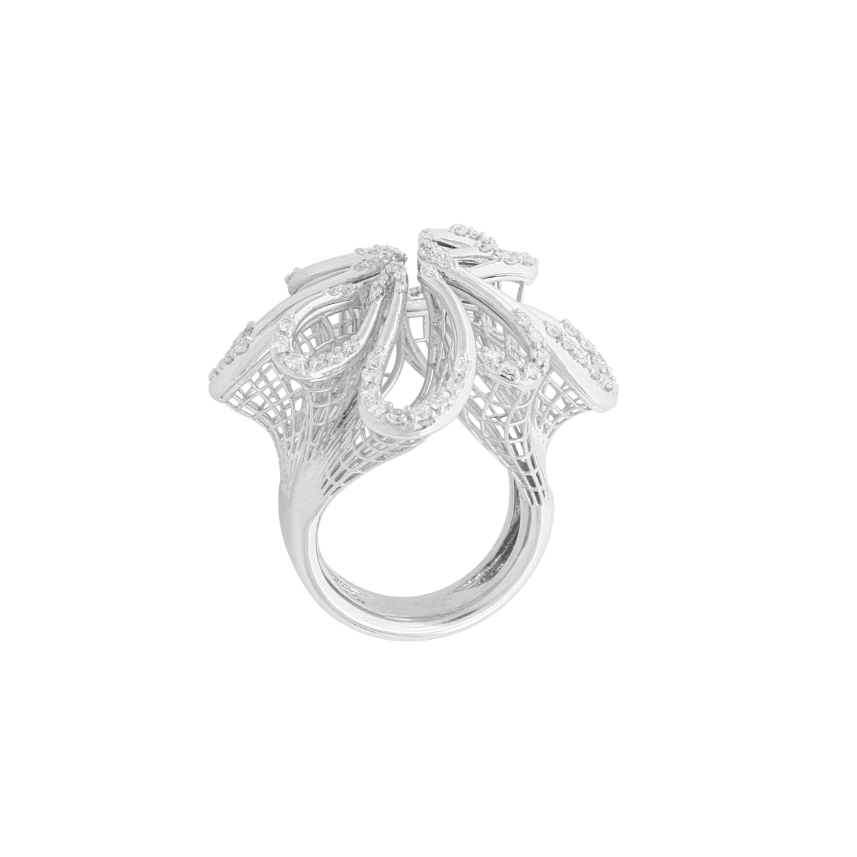 White Gold Calla Flower Bouquet Ring with Diamonds