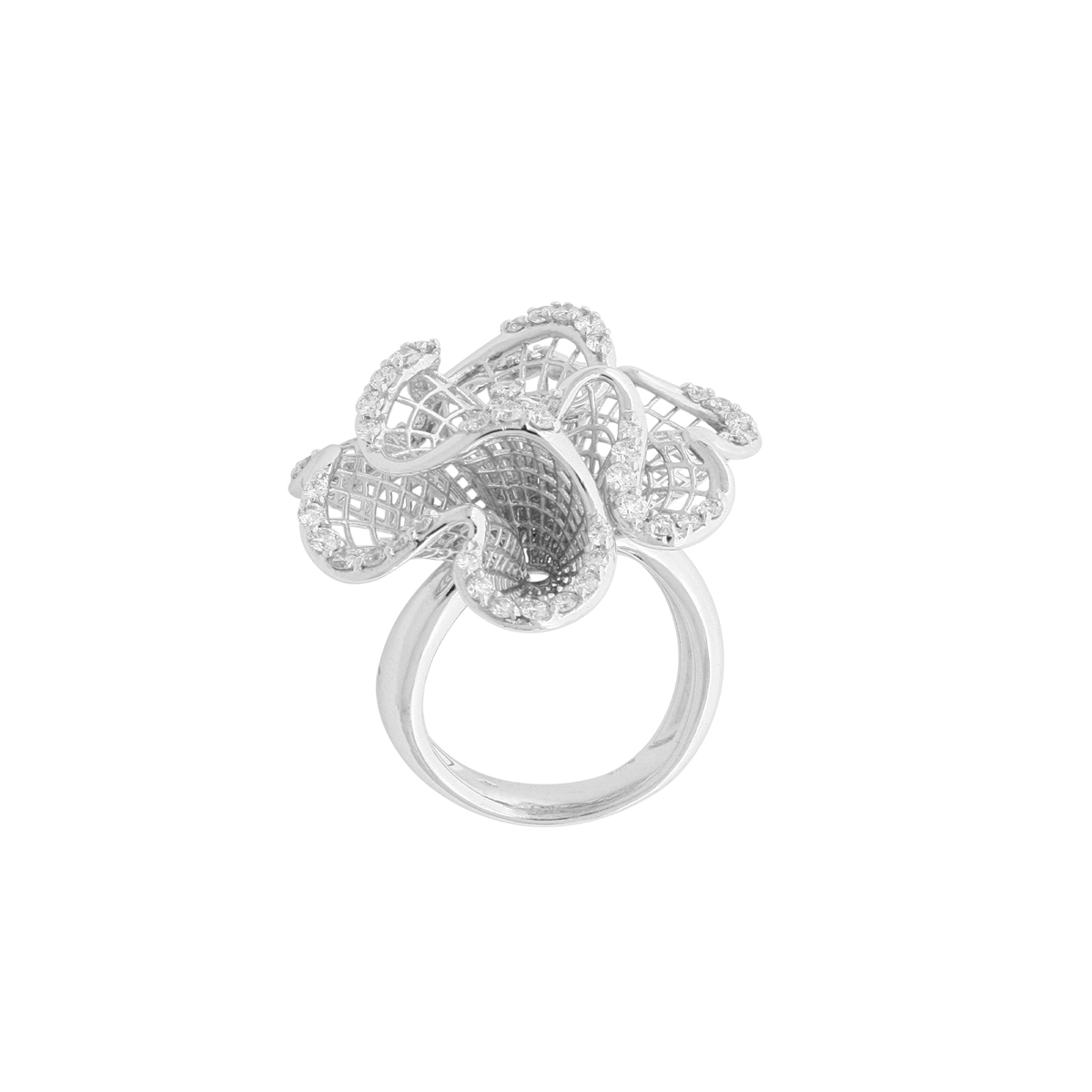 White Gold Wavy Ring with Diamonds