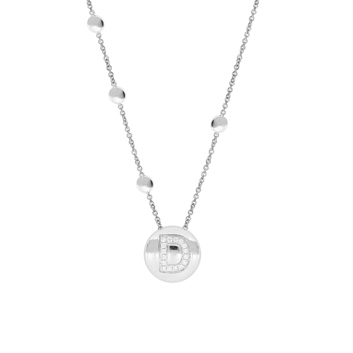 Multi-Disc Necklace with Diamond Letter in 18 Kt White Gold