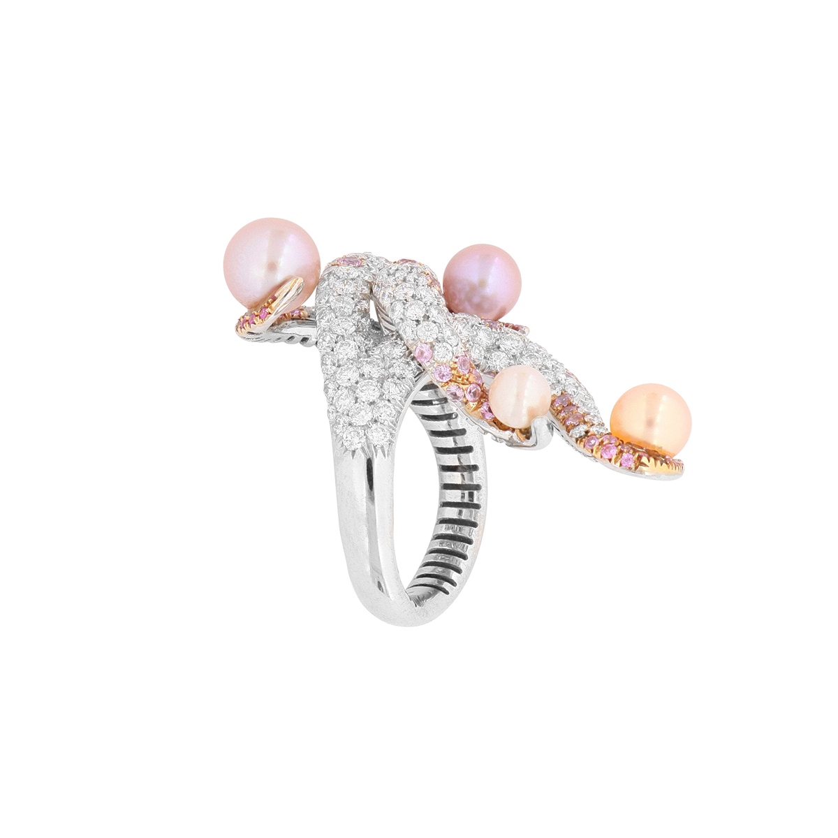 Pearl and Diamond Tentacle Ring
