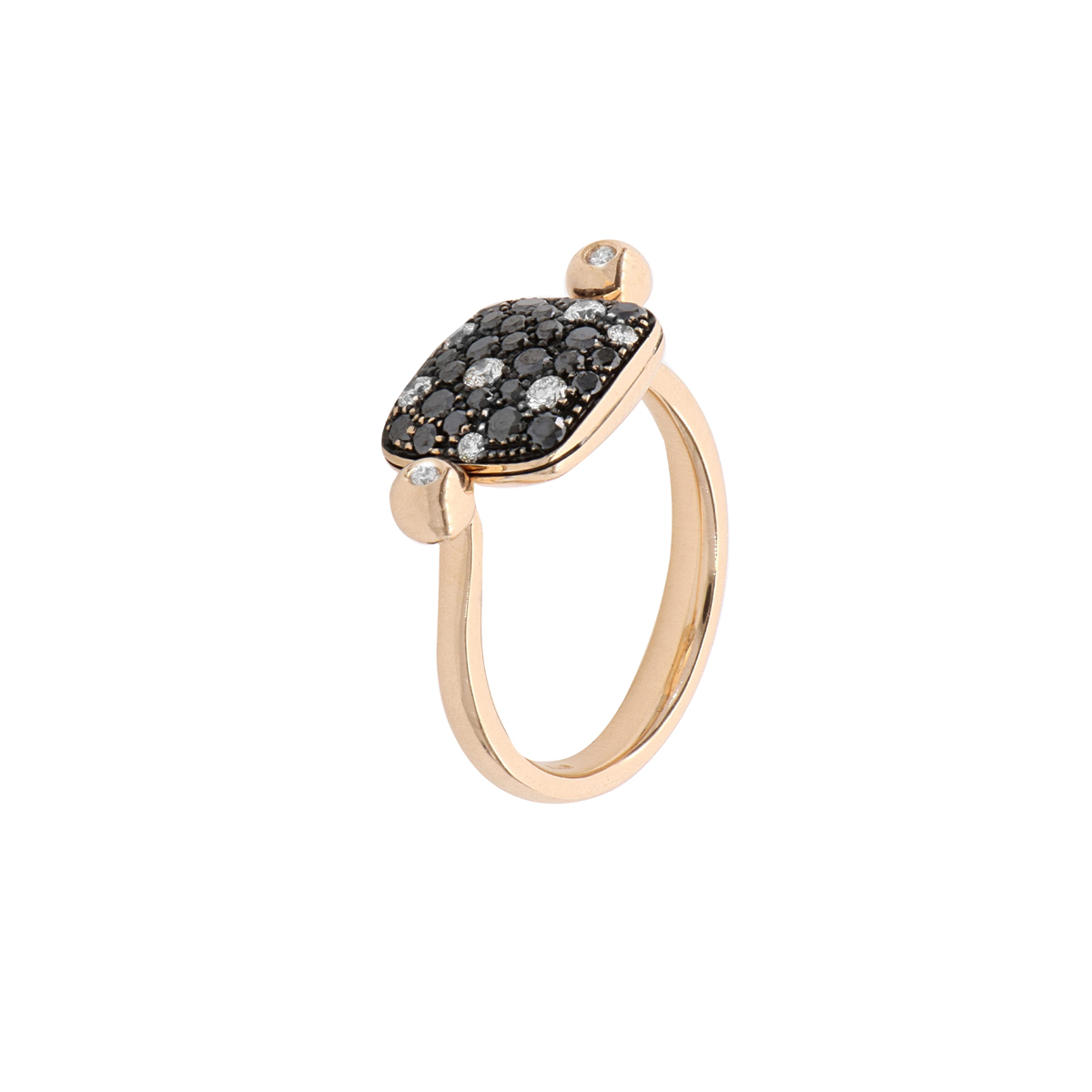 Reversible Black and White Diamond Square Ring in 18 Kt Rose Gold