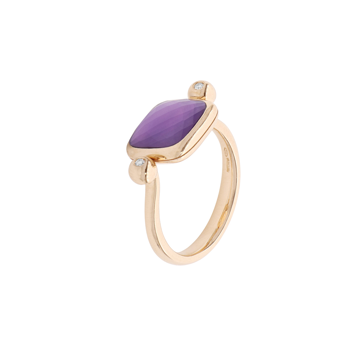 Reversible Purple Gem and White Diamond Square Ring in 18 Kt Rose Gold